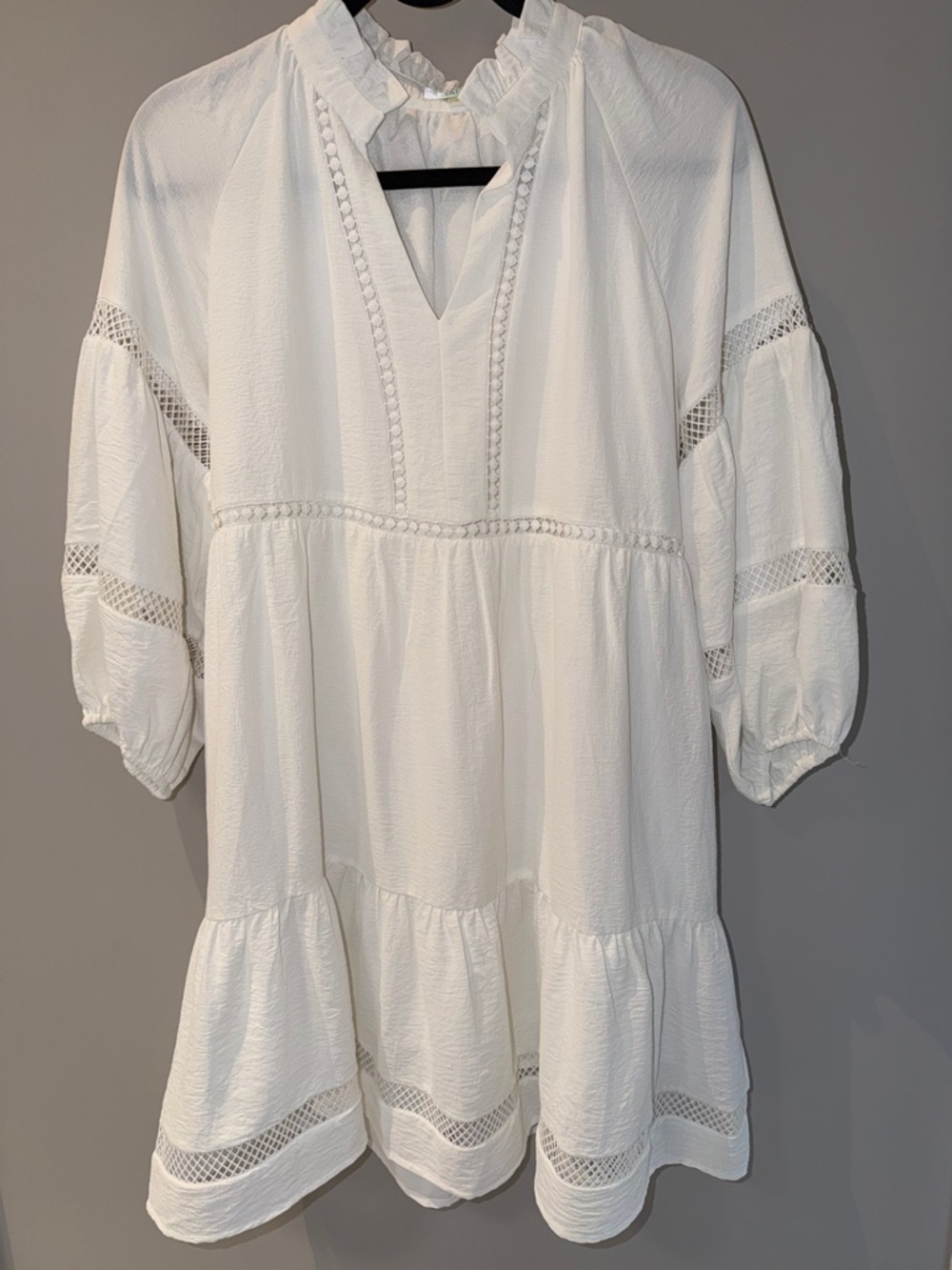 Jade White Tiered V-Neck Mini Dress with Lace Insets